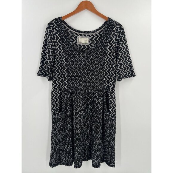 Anthropologie Saturday Sunday Size L Black  White Chevron Pattern Textured Dress - Picture 11 of 13